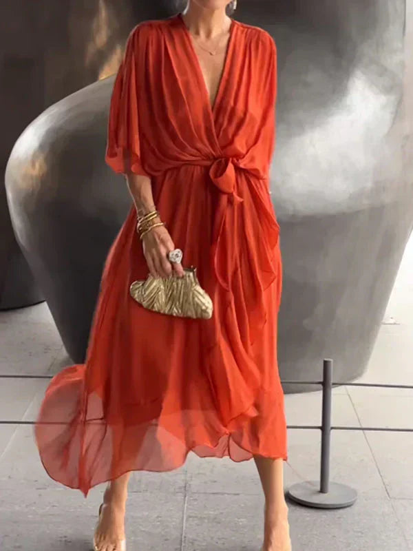 Monica | Silk Chiffon V-Collar Dress