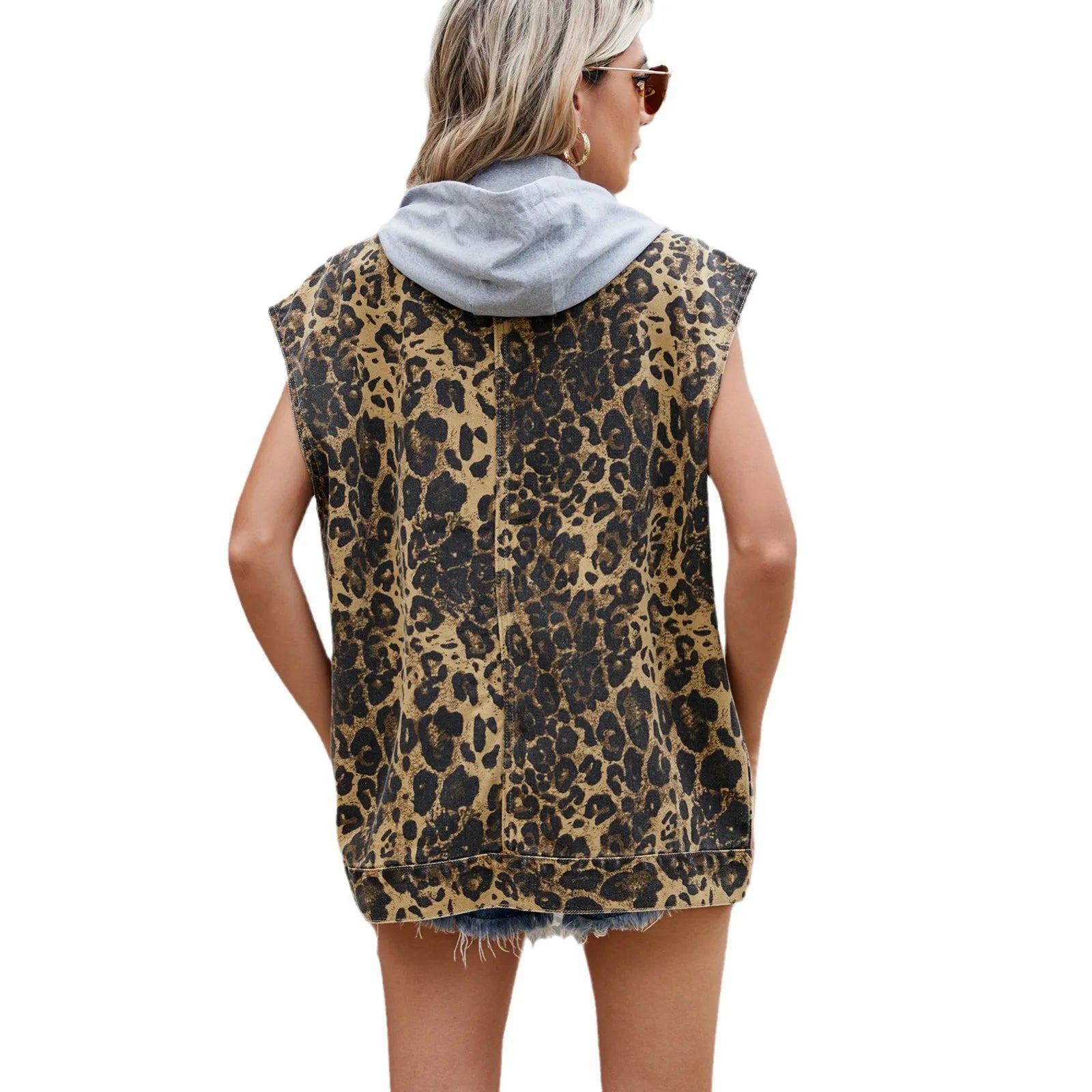 Luna | Leopard Print Denim Gilet