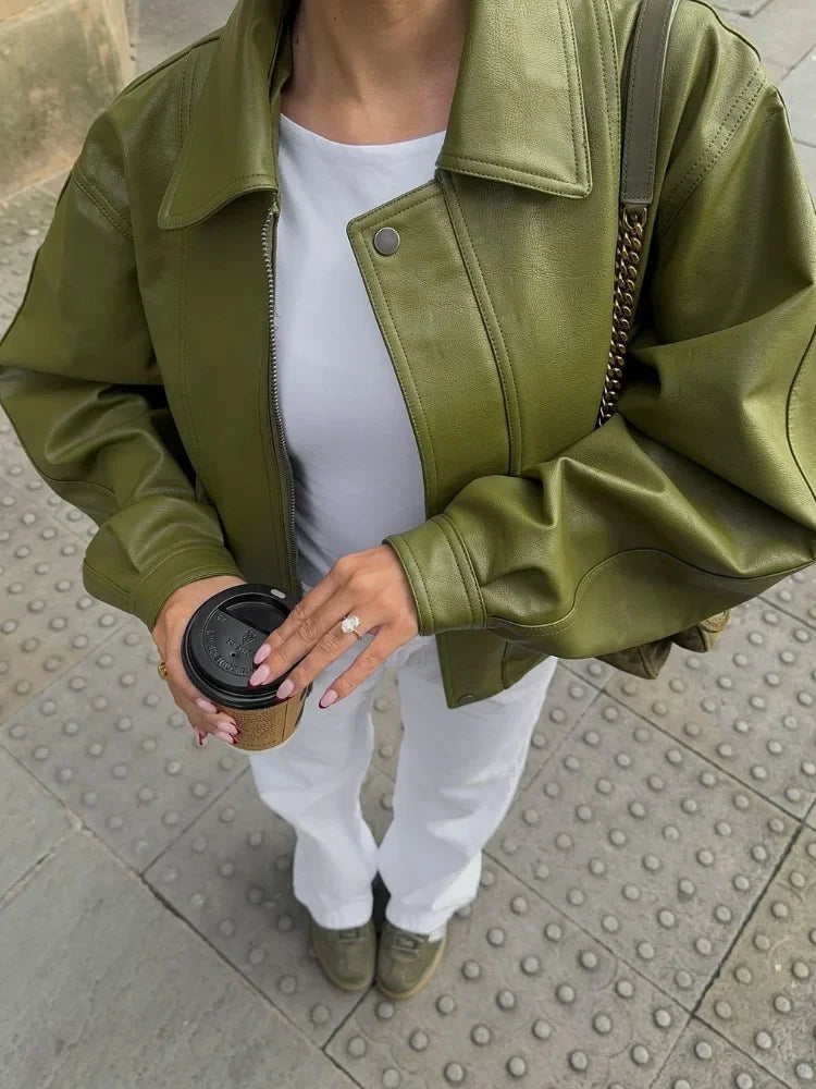 Lia | Oversized Vegan Leather Jacket