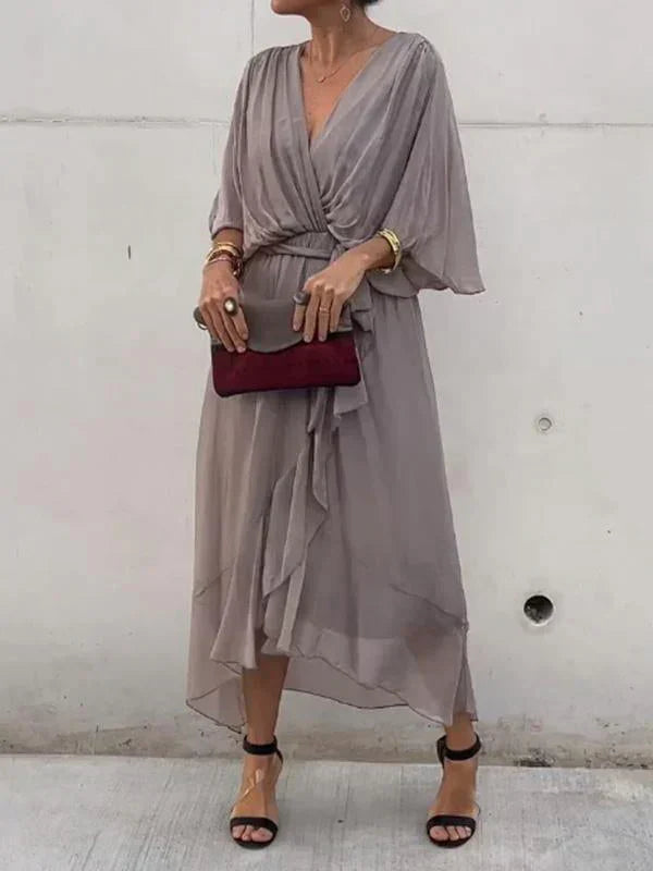 Monica | Silk Chiffon V-Collar Dress