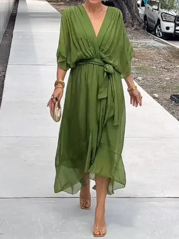 Monica | Silk Chiffon V-Collar Dress