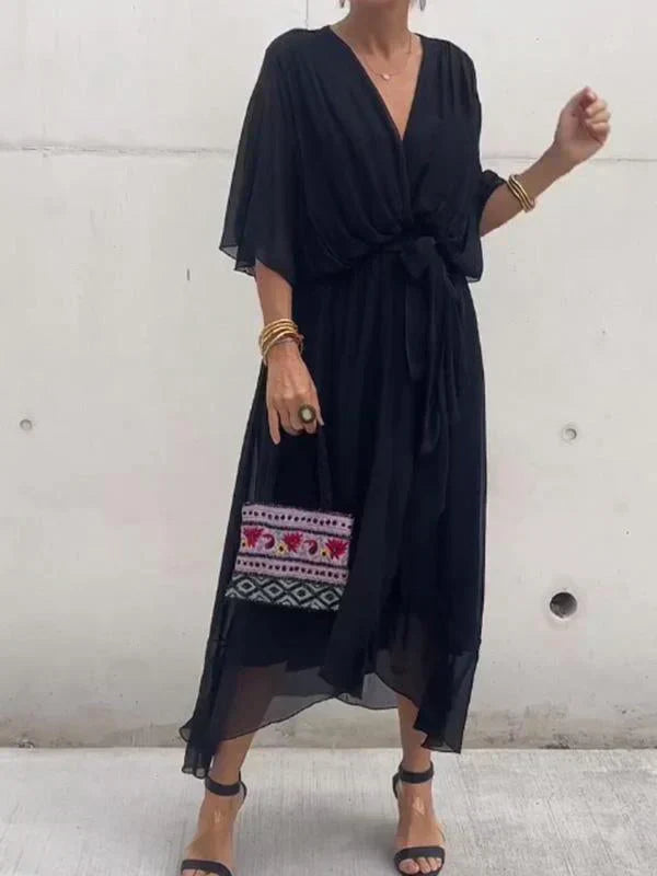 Monica | Silk Chiffon V-Collar Dress