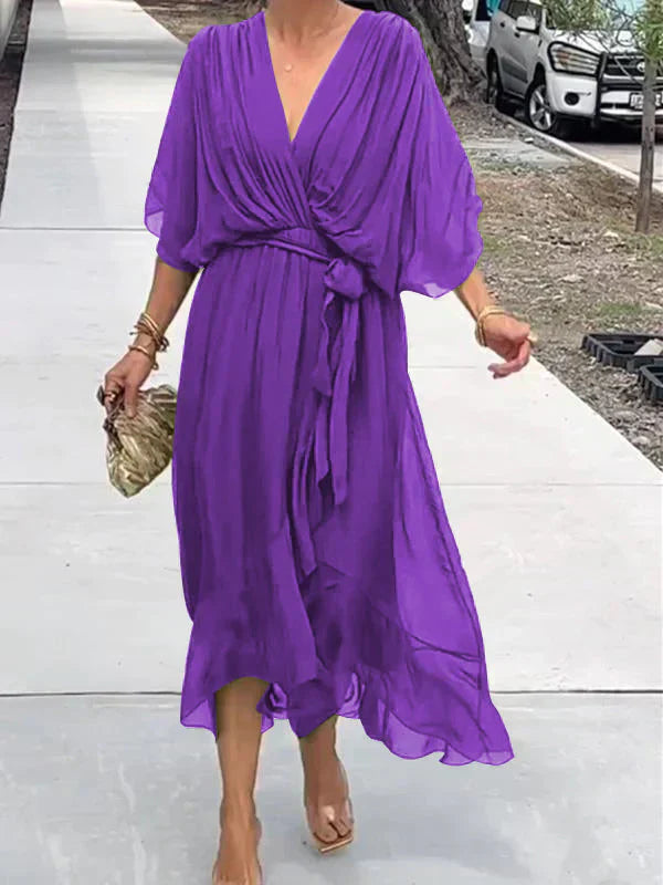 Monica | Silk Chiffon V-Collar Dress