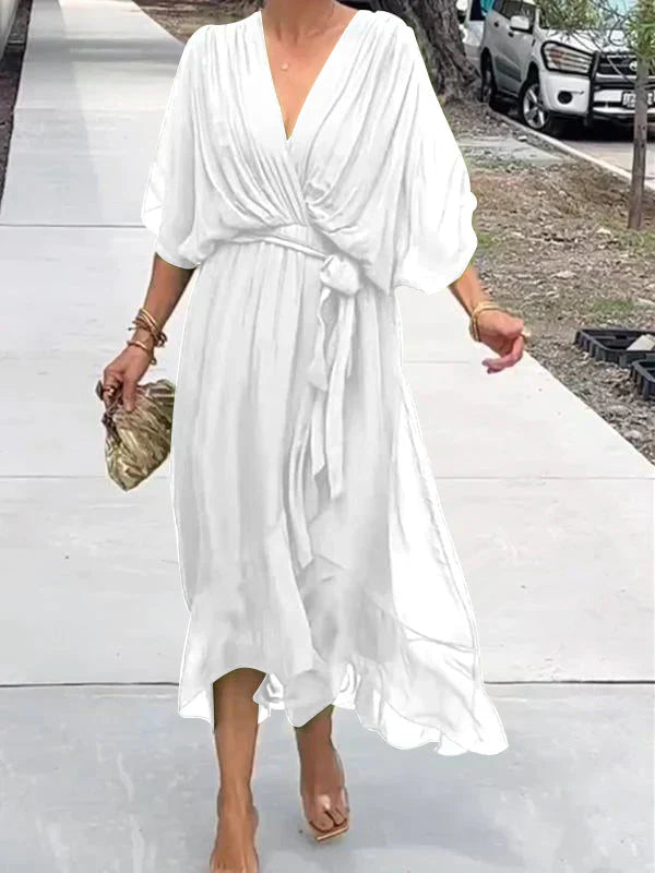Monica | Silk Chiffon V-Collar Dress