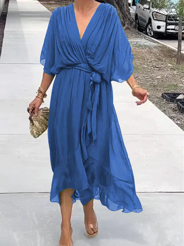 Monica | Silk Chiffon V-Collar Dress