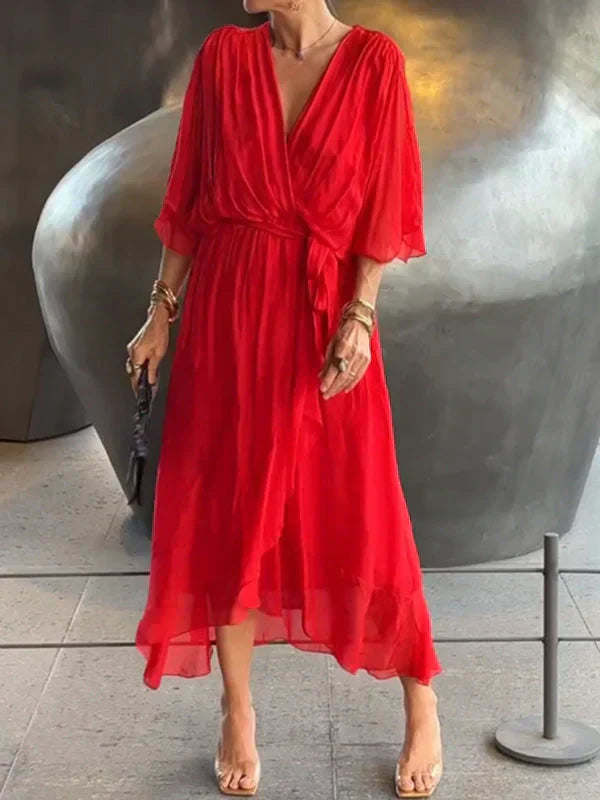 Monica | Silk Chiffon V-Collar Dress