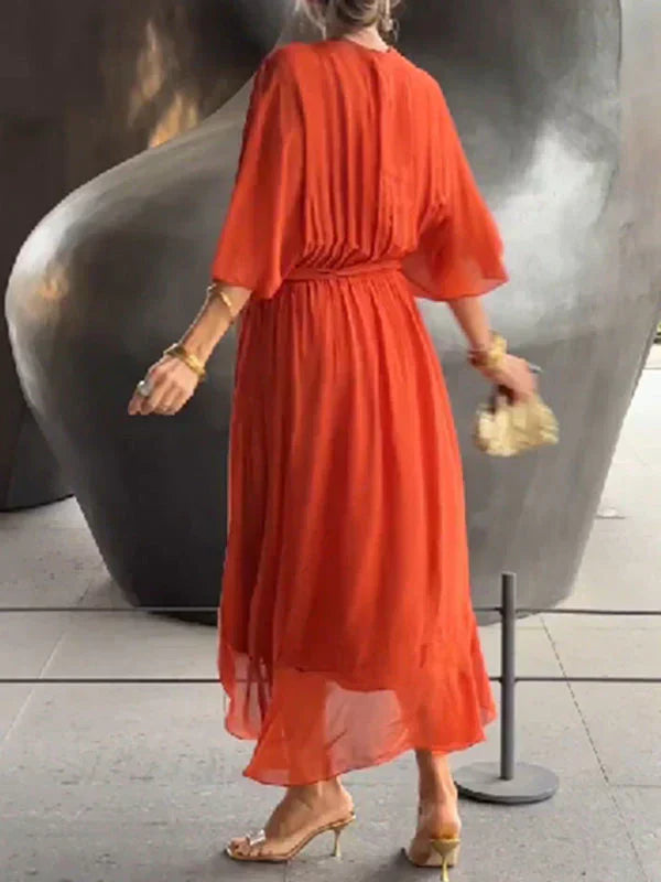 Monica | Silk Chiffon V-Collar Dress