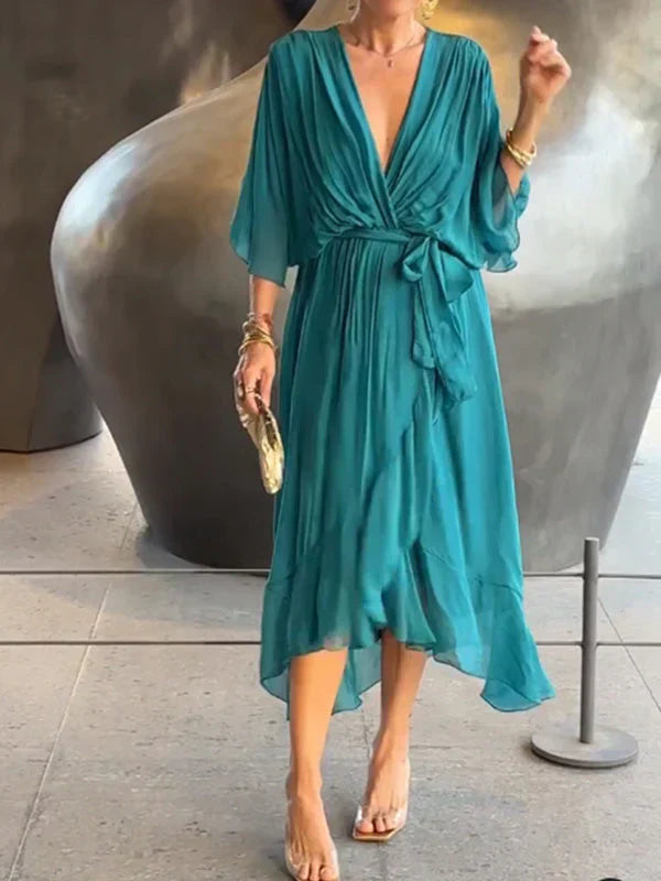 Monica | Silk Chiffon V-Collar Dress