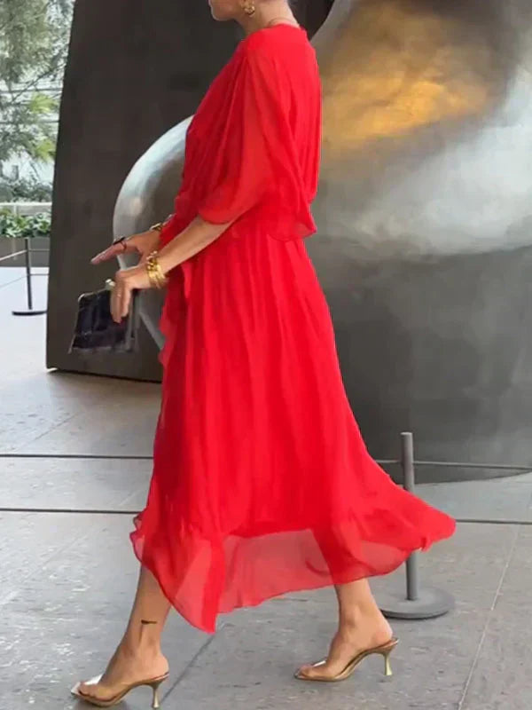 Monica | Silk Chiffon V-Collar Dress